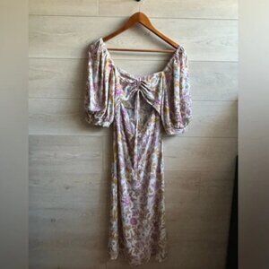 Topshop Floral print puff-sleeve midi dress, Size 2